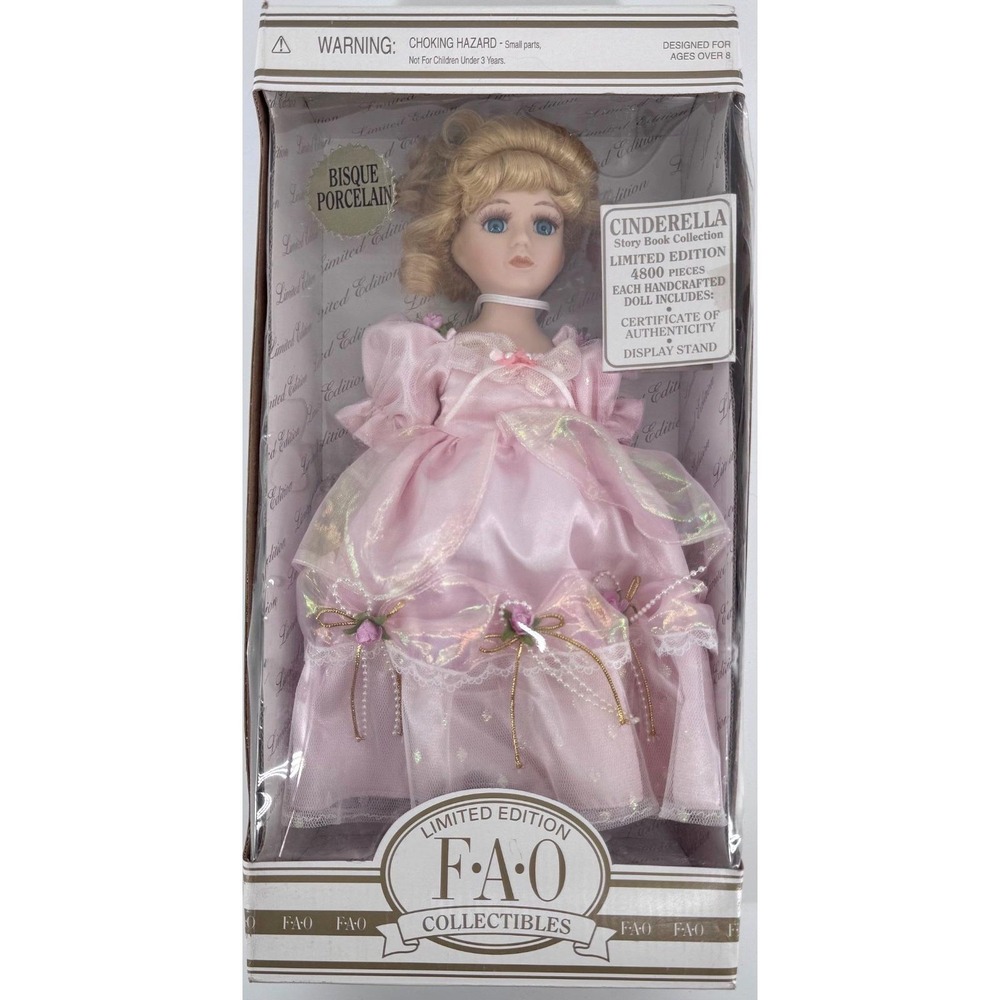 Rare Vintage 1997 FAO Schwarz Cinderella 12" Porcelain Doll NIB COA Disney Pink